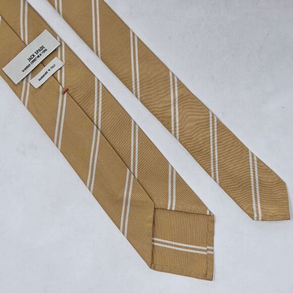 JACK SPADE WARREN STREET NEW YORK SILK TIE TAN WHITE STRIPE 2.75" X 58" ITALY - Picture 3 of 3